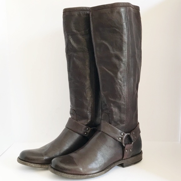 Frye Philip Harness Tall Back Zip Leather Boots - Picture 3 of 8